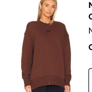 Nike Women's NSW Fleece Crewneck in Rich Brown and Black